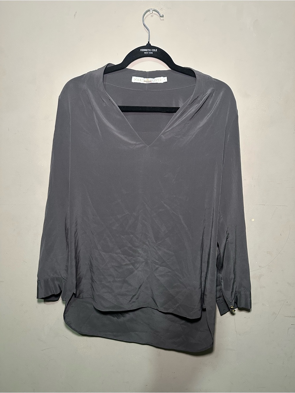 MARIE OLIVER womens size S lagenlook v neck 100% silk long sleeve tunic blouse